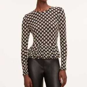 Rebecca Taylor | Black & Cream Floral Lace-Detail Peplum Top